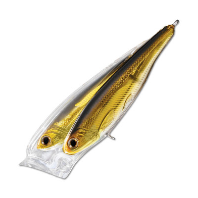 KUNSTAAS LIVE TARGET GFP75T954 BAITBALL The Glass Minnow BaitBall Popper is built on the foundation of Mother Nature's own balance of predatory feeding behavior and baitfish survival.The realistic pattern mimics tiny distressed minnows and is ideal when salwater game fish feed near the surface.It features excellent castability and on the retrieve the popper makes a deep 'blooping' sound,generating a subtle surface commotion to attract predators.Also availble with freshwater hooks.