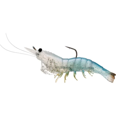 KUNSTAAS LIVE TARGET SSF75SK912 SOFT SHRIMP Shrimp are the single most important forage for all saltwater game fish. Most saltwater predators, including Sea Trout, Redfish, and Striped Bass, can’t resist the temptation of a Shrimp. The ultra-realistic LIVETARGET Shrimp is designed to outfish the ‘real’ deal. The body is infused with real Shrimp while the rear swimming legs are strategically designed to create the illusion that the bait is propelling itself forward, perfectly mimicking a live shrimp.