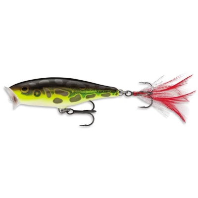 KUNSTAAS RAPALA SP09 LF Rapala Skitter Pop 09 3 1/2" - 1/2 oz Color: Lime Frog Topwater Lure Two No 3 Black Nickel VMC Treble Hooks With its unique loud popping, cupped plastic lip and its balsa wood body the Skitter Pop® creates a commotion with one of the loudest spitting actions. Fished with walk-the-dog or twitching retrieves, the results are the same…crushing strikes from aggressive surface feeders.