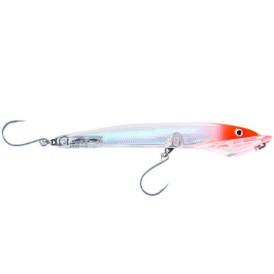 KUNSTAAS HALCO SKIM STICK 185 # R35 The Skim Stick is a totally unique and innovative design concept for blue water anglers. This surface lure is a hybrid between a stick bait and skittering popper. It imitates a long, narrow-profiled baitfish fleeing on the surface from hungry predators. It is intended for casting and slow trolling situations, and is 185mm long. The Skim Stick features Halco's new clear polymer technology with internal holographic and scales in some colors, while other more traditional finishes are also available in the range.