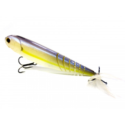 KUNSTAAS LUCKY CRAFT SAMMY 120 CHARTREUSE SHAD Live Sammy was developed with the goal of providing an ultimate top water plug. Lucky Craft successfully combined the sharp walking the dogh action of the original Sammy, as well as the powerful splashes it creates through lateral sliding movements, together with an improved hooking ratio achieved by a live body that absorbs the impact received when a bass bites the bait. The feather hook used by all Live Series baits provides an attack point for bass to tackle, plus a reliable clasp that does not release the fish once caught. The screw of water flow generated by the live body as it slides to the right and left stimulate the tactile senses of bass, which are lured by the realistic movements of the bait. Live Sammy is the ultimate bait and one of the proud new offerings from Lucky Craft International for this season.