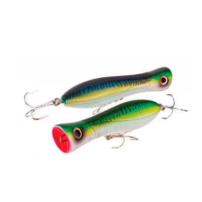 KUNSTAAS YO-ZURI F989-CCM SASHIMI BULL(F) he Yo-Zuri SASHIMI BULL is a large marine popper with the lure-like features of a sturdy impact-resistant body, one-piece wire frame and heavy duty corrosion-resistant tees. Like any lure from the Sashimi series, the popper has original colors that change shades depending on the viewing angle. A sound capsule is installed inside the bait, which provides a sound effect to the bait. Although this popper is designed for catching marine fish, freshwater predators of trophy sizes can also be tempted by it.