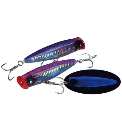 KUNSTAAS YO-ZURI R1070-CPPM SASHIMI 3D The Sashimi 3D Popper™ has an accentuated lip, which is designed to create a big commotion on the surface spitting and popping loudly which is necessary in ocean conditions. This attracts fish from long distances causing aggressive strikes and sure hookups. All eight colors incorporate Ultra Violet paints and attack point on their pectoral fins for added attraction which can only be seen by fish in their natural environment. The Sashimi 3D Popper™ comes in 2 sizes, both of which feature through-wire construction.