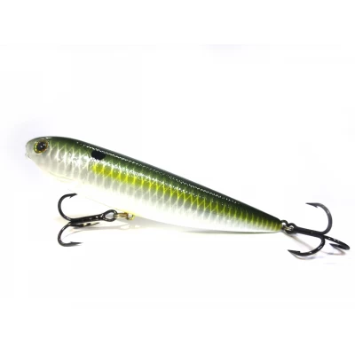 KUNSTAAS LUCKY CRAFT SAMMY 100 GREEN SEXY "Walking the Dog" action can be difficult to achieve with some top water baits. SAMMY makes it easy. Combine its easy to achieve "Walk the Dog" action with the spitting action of a popper and SAMMY gives you unsurpassed top water performance. But that's not all. Add the bass calling, glass rattles and the ultra natural coloring to top water bait that can be cast a long distance, and SAMMY becomes a must for all tackle boxes! SAMMY has already