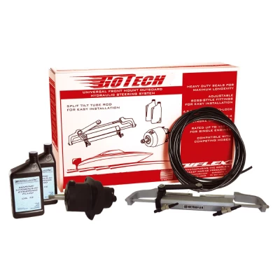 For pontoon boats and other boats with moderate torque Kit Includes: - (1) UC81-OBF cylinder - (1) UP18 helm - (2) Quarts of Oil, 15 SAE - 30' of nylon tubing Designed to handle 4-stroke outboard engines up to 115HP