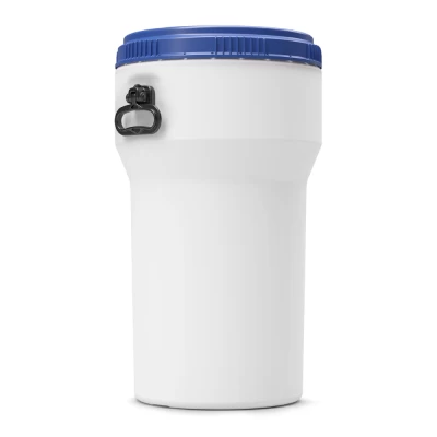 This drum lowers the cost of and reduces the space needed for storing and shipping empty packaging. It protects your valuable products from moisture, from contamination, and against tampering. The large opening provides easy removal of filled liners.