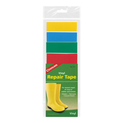 Including four assorted colors in each kit, these tough, vinyl plastic patches have a pressure sensitive adhesive backing for quick on-the-spot repairs.