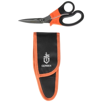 Gerber Vital Take-A-Part Shear 31-002747. Gerber has put a bright orange color on the handle and the sheath of these shears. They are ready for your next hunting trip and to get loaded up on your belt in the black and orange nylon sheath. The shears have a non slip grip on the handles and the holes are very oversized, so any man can easily fit his fingers in. The cutting part of the shears has an axle to lock these down into place, but will also be able to open easily to get a good clean on these after each use. Gerber has made the Vital Take-A-Part shear a vital component for your hunting gear.