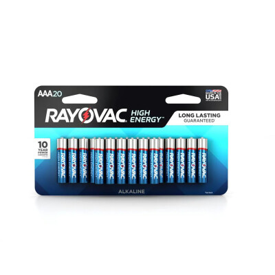 The Rayovac Alkaline "AAA" 20-Carded Batteries are made for long-lasting usage. These batteries are designed with Ready power technology that comes with increased shelf life. The battery contains no mercury and avoids leakage. They are ideal for a wide range of applications from electronic devices and gadgets to toys and games to flashlights and smoke alarms. The Rayovac Alkaline "AAA" 20-Carded Batteries are powered with powerful alkaline which ensures long-lasting performance for up to 10 years.