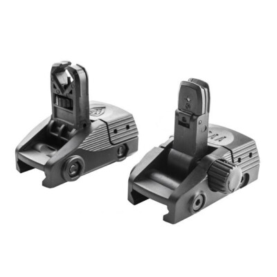 BGF + BGR CAA Picatinny Front and Rear Flip-Up Sights Features: Very low profile & slim shape. Can be used as primary or backup sights. Picatinny mount. Side operating for both left/right handed users. Perfectly co-witnesses with the MRDS (MICRO Roni Red Dot Sight) Simple zeroing mechanism. No gunsmith required Mill-standard Warranty:5 years