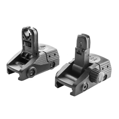 BGF + BGR CAA Picatinny Front and Rear Flip-Up Sights Features: Very low profile & slim shape. Can be used as primary or backup sights. Picatinny mount. Side operating for both left/right handed users. Perfectly co-witnesses with the MRDS (MICRO Roni Red Dot Sight) Simple zeroing mechanism. No gunsmith required Mill-standard Warranty:5 years