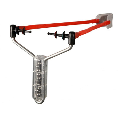 Slingshot with with fiber optic and tapered red band, incl. 40 steel balls.