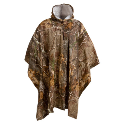 The Adult PVC Rain Poncho by Onyx is made of .15MM durable waterproof PVC.This Adult Poncho is perfect for ultimate protection from the elements and to stay comfortable in the outdoors longer. This camouflage rain poncho is 100% waterproof with elastic hood with snap closure to keep rain and cold out. Side snap closures gives you added protection from the elements. This universal sized men's or women's rain poncho measures 50 inches x 80 inches. The popular Realtree All Purpose camo will not give away your location when that important shot presents itself.