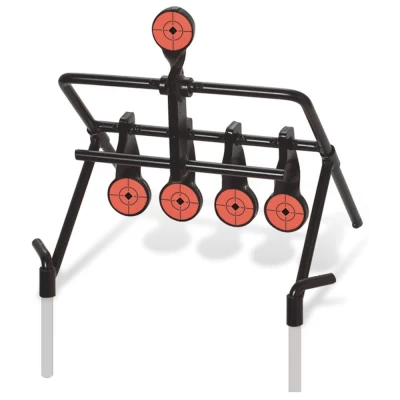 Meets NRA Standards at 40 Meters Ram, Turkey, Boar and Chicken Targets Auto reset, no walking, no cords Durable, solid steel construction Innovative twist design, no welds to break .22 Rimfire Rifles and .22 Handguns Details Shoot. Reset. Shot again. No problem! This version of the Gallery Resetting Target includes animal silhouettes. Perfect for .22 rimfire rifles and handguns, each animal silhouette is proportionally sized to meet the standards of NRA shooting distances at 40 meters.