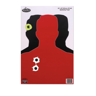 Birchwood Casey Dirty Bird Silhouette III Splattering Paper Target 12x18 Inch 8 Per Pack 35708 feature an intense splatter of chartreuse and white upon bullet impact that makes holes visible to the naked eye. The Dirty Bird 12"x18" Silhouette Paper Splattering Target by Birchwood Casey is a great training tool for military and law enforcement personnel. The non-adhesive back on this Birchwood Casey Target allows you to affix your target to any surface, making it one of the most versatile Targets available. Specifications Birchwood Casey Dirty Bird Splattering Targets 12"x18":