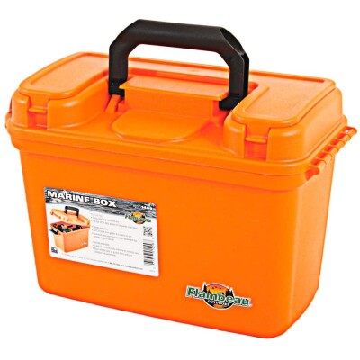 FLAMBEAU 1409 14 INCH DRY MARINE TACKLE BOX – ORANGE FLIP TOP LID FOR EASY ACCESS TO SMALLER ITEMS REMOVEABLE TRAY WATER-RESISTANT O-RING SEAL KEEPS CONTENTS DRY PERFECT STORAGE SOLUTION FOR STOWAWAY MARINE EQUIPMENT PROUDLY MADE IN THE U.S.A. DIMENSIONS: 15.125″ L X 7.875″ W X 10.125″ D