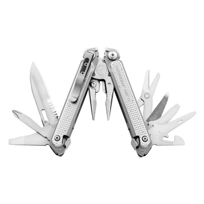 • Leatherman FREE™ P2 was built from the ground up. Every aspect of this multipurpose plier was designed with comfort, durability and ease-of-use in mind. • All tools open smoothly with one hand and lock into place with a confident snap. TOOLS • Needlenose Pliers • Regular Pliers • Premium Replaceable Hard-wire Cutters • Premium Replaceable Wire Cutters • 420HC Combo Knife • Spring-action Scissors • Bottle Opener • Pry Tool • Package Opener • Can Opener • Awl • Wire Stripper • Ruler (25 mm) • Wood/Metal File • Electrical Crimper • Phillips Screwdriver • Medium Screwdriver • Small Screwdriver • Extra Small Screwdriver