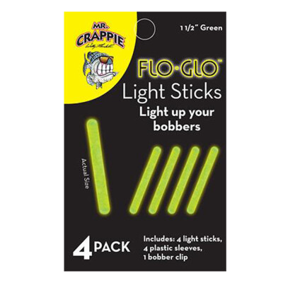 Betts Mr. Crappie Flo Glo Light Sticks -Light up your bobbers with Mr. Crappie Flo-Glo Light Sticks! Flo-Glo Light Sticks offer super high visibility because they're three times brighter and can be seen three times further than conventional lights. Flo-Glo Light Sticks may also be used to light lures. Ideal replacements for Lighted Flo-Glo Bobbers, too.
