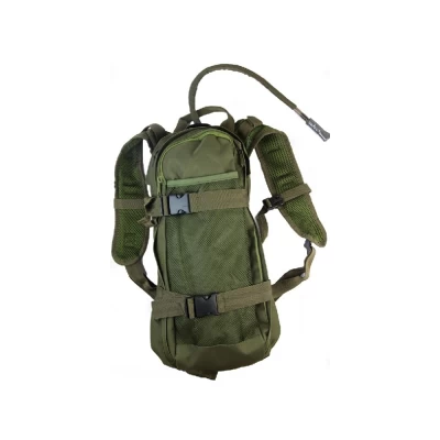 Camel bag khaki 100% cotton with straps for padded back wear, 1 ventral strap, 1 mesh pocket on the front, 1 net pocket closed by zip in hydration bag compartment, fully zipped compartment to extract the bag easily + 1 zipped pocket at the back. Hydration bag 2.5 Liters included. Dimensions: 20 cm x 10 cm x 44 cm