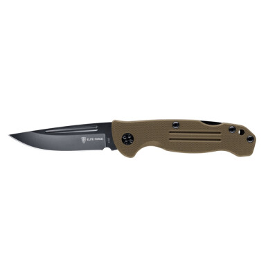 The slim EF165 features milled handle scales made of solid G10 in Coyote Brown, ensuring easy use and comfortable carrying. The coated 440A blade opens with a nail-nick, and a backlock keeps it securely in position. With its clip and low weight, the EF165 is an ideal companion for everyday use. A lanyard hole adds a final touch.  Features:  Blade length: 85 mm Overall length: 201 mm Blade thickness: 2.8 mm Weight: 85 g Blade shape: Droppoint Blade material: 440A Handle material: G10 Locking mechanism: Backlock