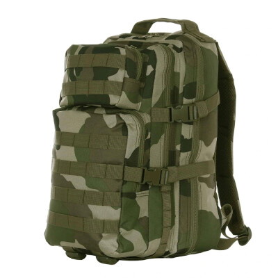 Backpack US Assault, a tough daypack with a capacity of 25 liters. Ideal army backpack for when you go out for a day, for school or on the bike. Made of 100% polyester. Features: – Lightweight backpack – Comfortable back padding – Storage compartment behind the back padding – Comfortable and adjustable carrying straps – Molle on the front and side – 4 zipped storage compartments – Laptop space Backpack dimensions: Front storage compartment: 10 x 19 x 8 cm Front storage compartment: 27 x 20 x 8 cm Front compartment: 40 x 20 x 8 cm Main storage compartment: 46 x 24 x 10 cm