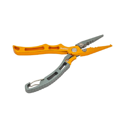 Smith's anodized aluminum locking pliers are designed to be used in both saltwater and freshwater without rusting. The ergonomic, lightweight, and spring-loaded design makes them perfect for those situations when your hands are tired. Spring load design, make them easy to operate with one hand. In addition to the lightweight design, the handles are equipped with a built-in carabiner for quick connections to your belt or loop so you can have it handy at all times. The needle nose design jaws are equipped with carbide line cutters and split shot crimpers. 6.5" Split Ring Aluminum Fishing Pliers Spring Loaded (Open ) Split shot crimper Carbide Side Cutters Built-in carabiner