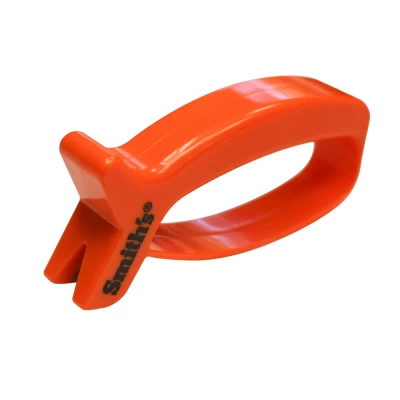 Smith's Jiff-Mini Knife Sharpener perfect for your pocket or pack features a "V" shaped knife sharpening slot with two crossed carbide blades. The carbide blades allow you to put a quick edge on your knife with just three or four strokes and are preset at a fixed sharpening angle for guaranteed results every time.