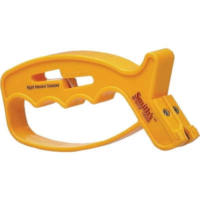 Specially designed ``V" shaped cutting head with 2 crossed carbide blades. Reversible cutting heads for twice the life. Scissors sharpener features a floating round sharpening rod that conforms to the exact scissors angle. Includes sharpening instructions.null KNIFE/SCISSORS SHARPENER 10 SECOND JIFF V SHARP
