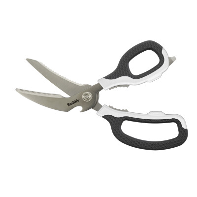 Smith's Bait and Game heavy Duty shears are made from high-grade stainless steel that is rust and corrosion-resistant. The 2-piece design allows for easy disassembly for cleaning with dishwasher safe handles. The multi-purpose shears are great for use on the fillet table or in the kitchen for clipping fins or scaling fish. The bone notch is great for those Dove hunting trips and dresses out any poultry. Stainless steel construction. to withstand the harshest conditions Fish Scaler great for any fillet table. Bone notch or fin clipper great for fishing or game birds Shears include a bottle opener. Dishwasher safe handle material.