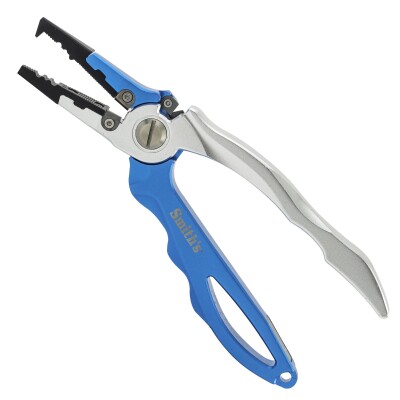 Smith's Regal River Aluminum fishing pliers are made from 6061 aluminum with stainless steel jaws. Pliers feature diamond hook sharpener, fillet knife sharpening slot, split shot crimper, side cutters, and incorporate coil pring for quick and easy use. Split shot crimper Diamond Hook Sharpener Grove Fillet Knife Sharpener Stainless Steel split ring jaws Sheath with belt clip and coiled tether