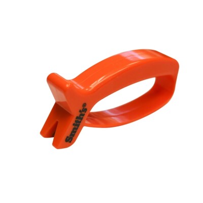 mith's Jiff-Mini Knife Sharpener perfect for your pocket or pack features a "V" shaped knife sharpening slot with two crossed carbide blades. The carbide blades allow you to put a quick edge on your knife with just three or four strokes and are preset at a fixed sharpening angle for guaranteed results every time. Sharpens straight edge knives Quick, safe & easy to use Preset sharpening angles. Finger and thumb guard Small and compact, can fit in pocket. 18 pc display bucket Package Type: Bucket