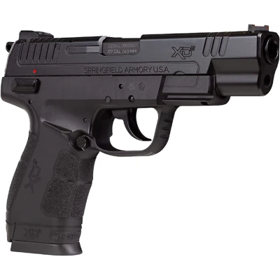 CO2 BB AIR PISTOL: The XDE 4.5-inch BB pistol is a classic rendition of the real steel model. With a .177 caliber and a barrel length of 4.3", this double-action CO2 pistol BB gun has a blowback-action slide that produces a realistic kick! FIRING MECHANISM: This semi-auto air pistol is powered by one 12-gram CO2 cartridge. This powerful BB pistol gun reaches velocities of up to 380 fps, making it great for target practice and plinking. The included Allen key pierces any CO2 cartridge. DOUBLE- & SINGLE-ACTION PISTOL: Our high-powered CO2 BB gun pistol has a double- and single-action trigger and ambidextrous safety. This air pistol weighs 1.95 lbs. to mimic the weight and feel of the classic firearm it's modeled after. QUALITY MATERIALS: This smooth-bore-barrel BB pistol includes an 18-round drop-free magazine. This semi-automatic BB gun pistol has authentic grip texturing and a fixed 2-dot rear sight for steady and precise shots. SAFE LOADING: With a manual safety and a functional takedown lever, this CO2 BB pistol is easy to load and take apart. The under-muzzle single-slot Picatinny rail also allows for the addition of accessories like lights and lasers.