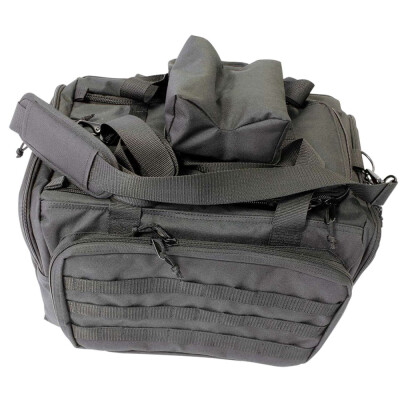 EXTRA STRENGTH ZIPPERS REINFORCED INTERIOR PADDING REMOVABLE SHOOTING REST MAGAZINE & ACCESSORY ORGANIZER HOOK & LOOP PATCH PANNEL MOLLE WEBBING SIDES ADJUSTABLE SHOULDER STRAP LARGE CAPACITY: 10"H X 17"W X 14"D DETAILS MAKING IT TO, AND FROM, THE RANGE WITH ALL THE ESSENTIALS CAN BE A CHALLENGE; UNTIL NOW. THE DELUXE RANGE BAG HAS THE SIZE TO CARRY EVERYTHING YOU NEED AT THE RANGE AS WELL AS THE FEATURES TO MAKE HAULING GEAR, AND SHOOTING, MORE ENJOYABLE. THE ATTACHED, ADJUSTABLE SHOOTING REST MAKES HIGH VOLUME DAYS ON THE RANGE MORE PRODUCTIVE AND COMFORTABLE WHILE THE LIGHT GREY INTERIOR MAKES FINDING SMALL, OR DARK COLORED EQUIPMENT A SNAP. THE DELUXE RANGE BAG ALSO FEATURES, A ZIPPERED TARGET POCKET, SEGMENTED ACCESSORY POCKET, AND AN ABUNDANCE OF MOLLE WEBBING. 06844 - SPORTLOCK™ DELUXE RANGE BAG