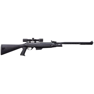 The Crosman® Diamondback .22 break barrel air rifle boasts a lighter and smoother cocking force than others in its class. With Nitro Piston technology, the Diamondback has reduced recoil and shoots with 70% less noise. This rifle features a durable all-weather synthetic stock, rifled steel barrel, QuietFire sound suppression technology, two-stage adjustable trigger, and 4x32mm scope. The Fire generates velocities up to 1100 fps and delivers power and accuracy in a contemporary package. .22 caliber, break barrel air rifle Powered by Nitro Piston Elite technology for more accuracy, more speed and more power All-weather synthetic stock and rifled steel barrel SBD market leading sound suppression Outfitted with adjustable rear and front fixed sights Adjustable, two-stage Clean Break Trigger 4x32 scope to ensure downrange accuracy