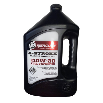 1 Gallon container 10w-30 Full Synthetic Oil Industry-leading in wear, shear and corrosion protection for Mercury Outboards 33% greater camshaft wear protection compared to other marine oils Protect in harsh marine environments, as well as during intermittent use and off-season storage For use in all engines requiring the 10W30 viscosity grade, including the new 3.4 L V6 175/200/225 HP Mercury 4-Stroke engines and the 4.6 L V8 200-300 HP Mercury 4-Stroke, Pro XS Verado and Sea Pro engines.