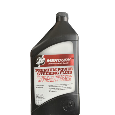This is a fully synthetic oil for use in power steering systems on Mercury, Mariner and Mercruiser engines. There is no need to drain the system before using this fluid as it will readily mix with the fluid in the system.
