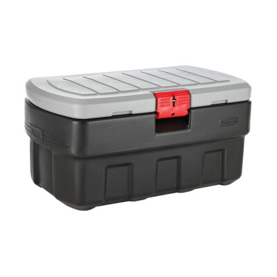 If you're tired of storage containers that crack under the weight of being stacked and stored, it's time to make a change. The Rubbermaid 35 Gallon Action Packer Storage Box is built to be endlessly reusable. Made of weather-resistant material, these totes withstand harsh temperature changes, so you don't have to worry about your items being impacted by the cold or hot weather. These rugged containers are equipped with lockable lid latches that protect contents from moisture and pests no matter where you use or store it, making long-term storage a simple option. With a 110-pound load capacity, you can store all of your tools and outdoor equipment, keeping them all in one convenient place. These storage bins are stackable without cracking or buckling, are easy to carry, and are washable for easy maintenance. A versatile storage solution for use season after season, this Action Packer Lockable Storage Box from Rubbermaid is a smart choice. Impact-resistant material withstands harsh temperature changes from 0-100 degrees F Features a 110-pound load capacity, you can store all of your tools and outdoor equipment Double-walled lid fits tightly to protect contents. Grooved surface repels water, preventing it from pooling on the lid Add a lock for extra security to keep the contents safe and tamper-resistant. For added stability, a bungee cord can also be used. (lock and bungee not included) Perfect for camping gear, construction tools, and truck cargo; Made in the U.S.A. Load capacity: 110 pounds Outside Dimensions (L x W x H) 32.25 x 20 x 17.25 inches Weight: 13.77 pounds Color: Black